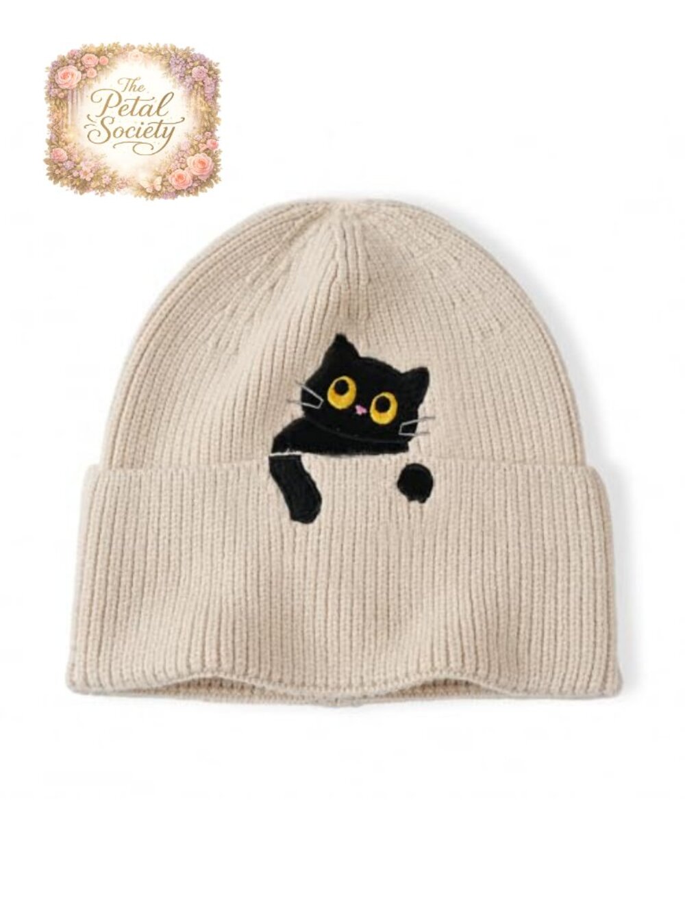 Cat Embroidered Beanie Viscose Polyester Nylon Winter Hat Women Gift